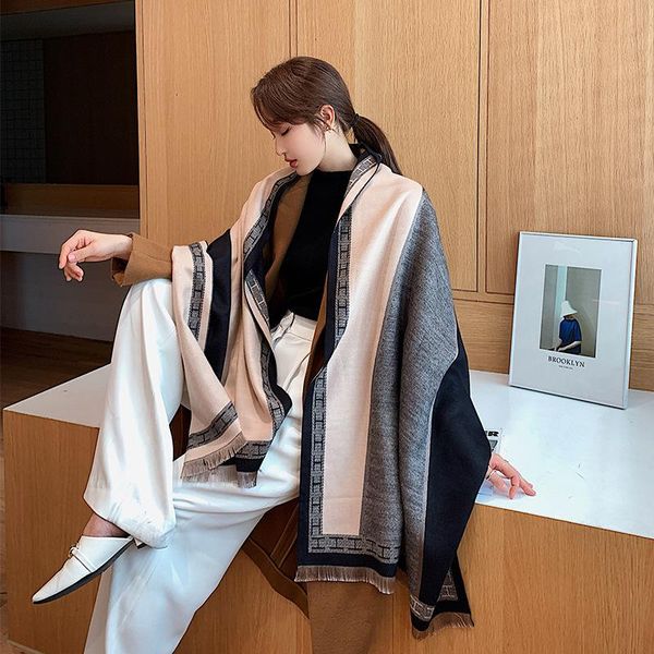 

scarves 2021 winter scarf cashmere for women thick warm stole femme shawls wraps lady blanket cape, Blue;gray