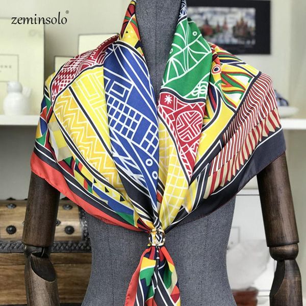 

scarves 90*90cm women twill silk scarf 2021 headband plaid bandana fashion square shawls stoles, Blue;gray