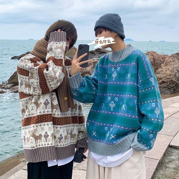 

christmas half turtleneck sweater men large size thicken winter fashion knit loose warm pullover bottoming sweater for men new, White;black