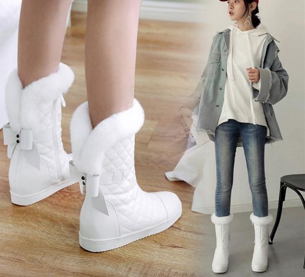 

new women mid-calf snow boots with round toe nubuck cony hair short plush boot winter fashion casual shoes, Black
