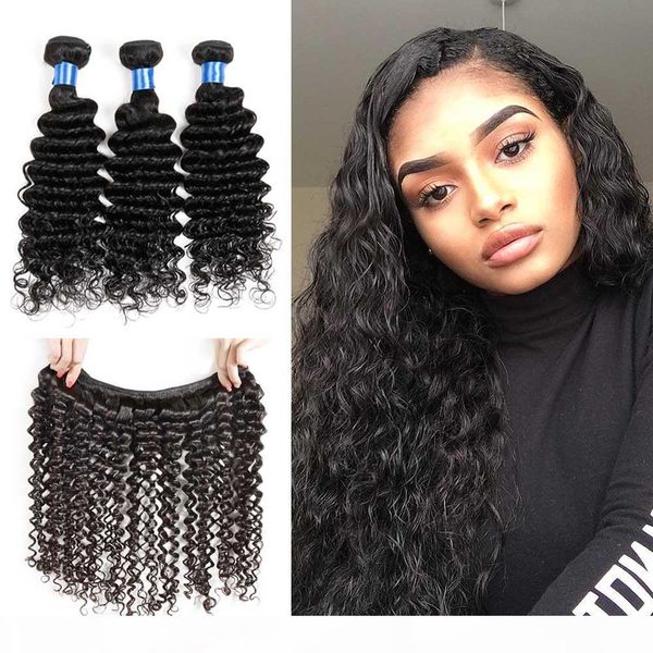 

peruvian virgin hair deep wave weave 8-26 inches 3 bundles natural color brazilian malaysian indian human hair weft extensions, Black