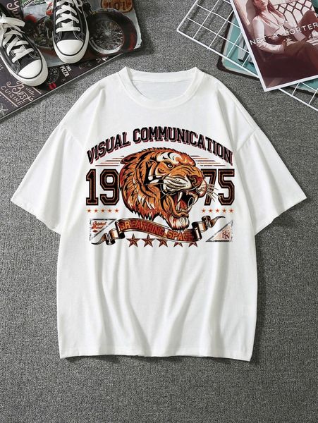 

men tiger & letter graphic tee k5vi#, White;black