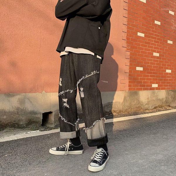 

2021 new hip hop harem jeans pants men loose joggers denim casual sweatpants korea ankle length trousers streetwear1, Blue
