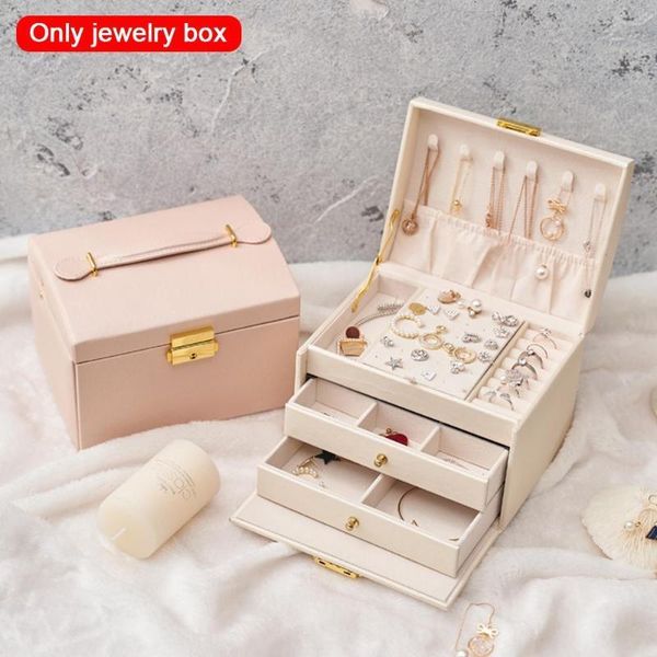 

2021 new jewelry box high capacity pu leather necklace travel jewelry rings styles earrings casket 9 bracelets case portabl t9k9, Pink;blue
