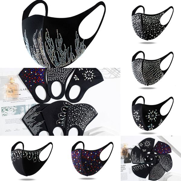 

bright diamond mask men outdoor breathable dustproof washable face covering women bling rhinestone party masks jewelry f oc7cb, Black