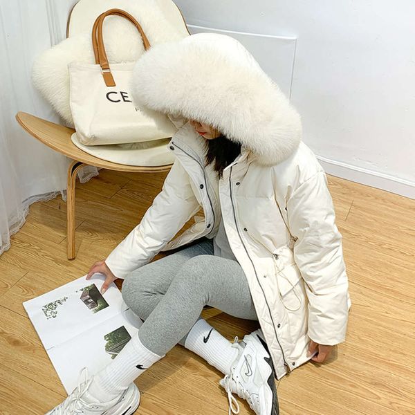 

2020 new women's short thickened small white duck down jackets big feather collar net red coat parka for women goose, Black