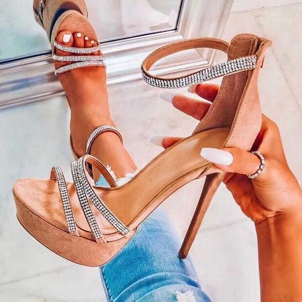 

trendy zipper stiletto heels women sandals bling crystal embellished ankle strap high platform gladiator sandals dress shoes1, Black