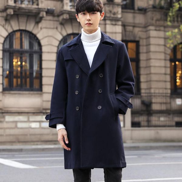 

men's wool & blends 2021 long double breasted mens winter jackets and coats big size 9xl, Black