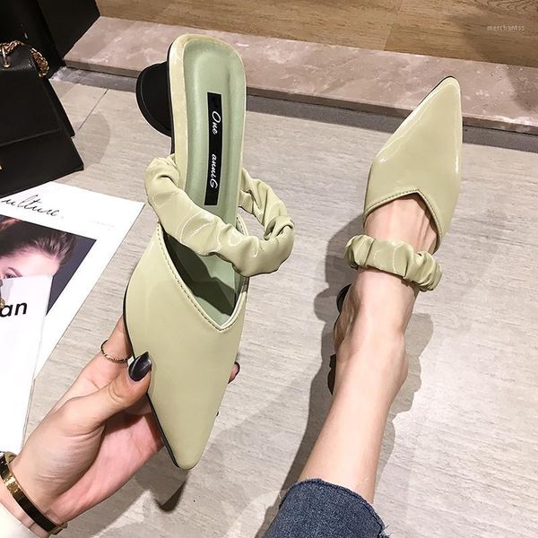 

slippers women's shoes outdoor 2021 spring and summer fashion pointed thick heel mules high heels1, Black