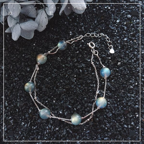 

multi layer natural moonstone for female korean version popular bracelet bracelet double layer simple student personality fresh and fresh ha, Golden;silver