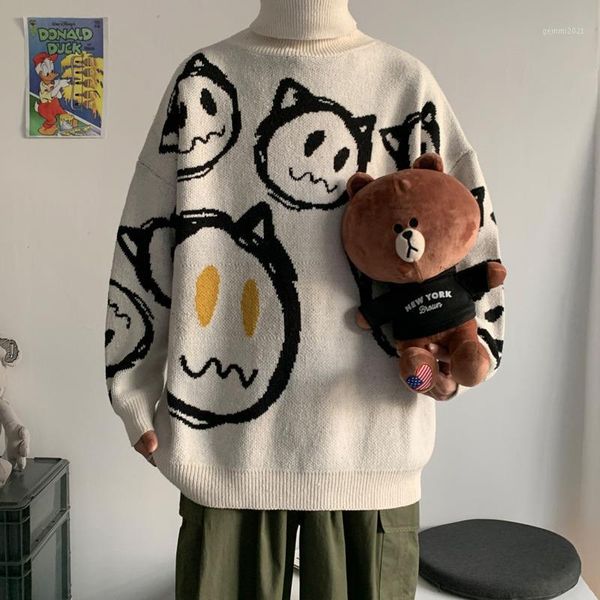 

men's sweater 2020 autumn winter new slim imp print long-sleeve sweater casual casual personality youth men's wear1, White;black