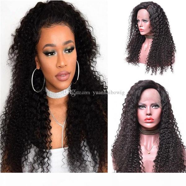 

kinky curly human hair wig 1b virgin indian curls lace front wig for black women ing, Black;brown