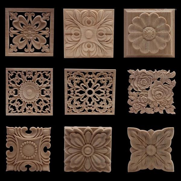 

wood mouldings wood carving door onlay applique decal natural retro modern long leaves wooden cabinet furniture corner1