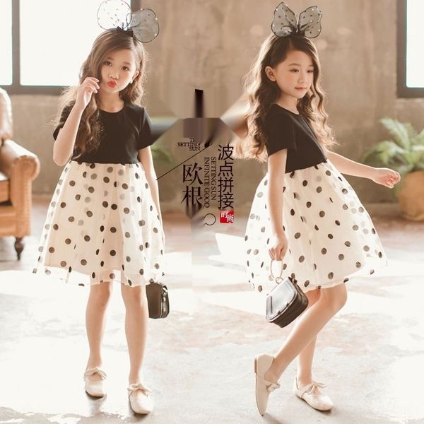 

irpcf children's summer wear girls princess dress new korean-style polka pengpeng princess large and medium children's gauze dot b, Black;gray