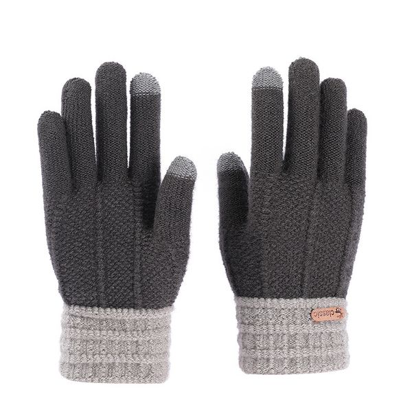 

winter men' knitted thicken full finger gloves man fashion elastic screen touch mittens, Blue;gray