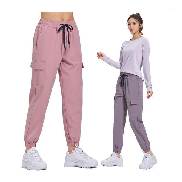 

running pants loose women sports spring autumn yoga sweatpants pocket fitness trousers solid high waist cargo pants1, Black;blue