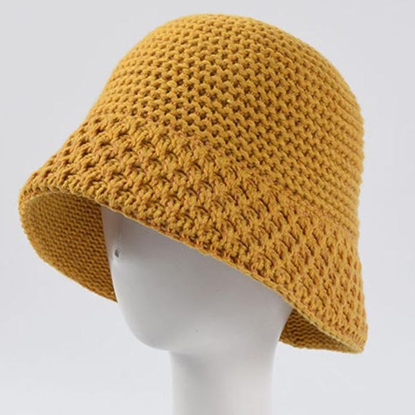 

wide brim hats 2021 simple fisherman hat coarse wool knitted bucket female version of pure color wild, Blue;gray