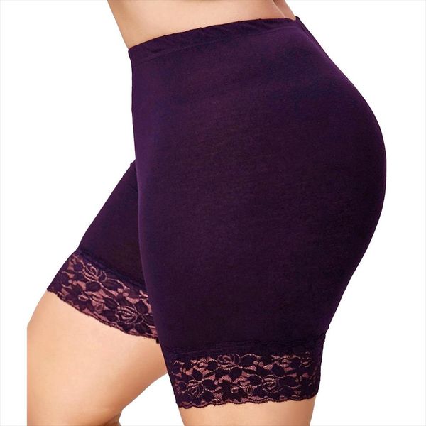 

womens lace elastic short leggings plus size mid waist lace short elastic sport pants trousers trunks, Black