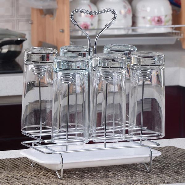 

creative glass water cup rack stainless steel spring drainboard drying drainer mug holder stand home kitchen storage organizer