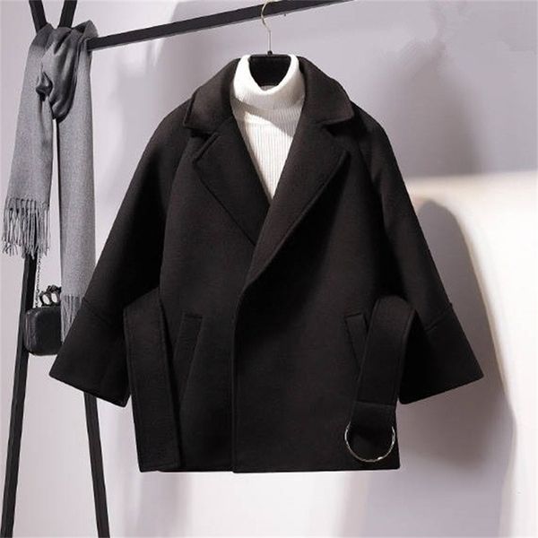 

winter autumn jacket women solid casual female coat with sashes buttons turn down collar plus size sobretudo feminino 201218, Black