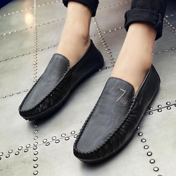 

summer breathable casual shoes men fashion comfortable slip on leather tenis masculino adulto loafers man shoes krasovki zapatos, Black