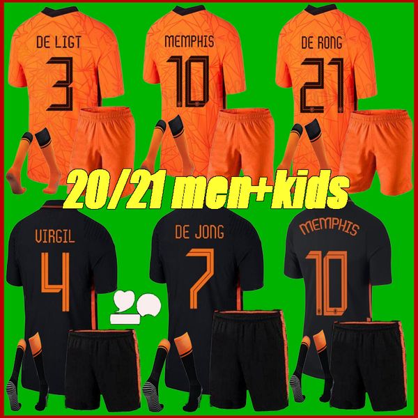 

men +kids kit 2021 netherlands soccer jersey holland de ligt stefan de vrij memphis de joneg 2021 los paises baios amisetas football shirt, Black