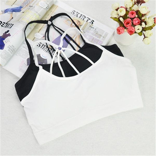 

gym clothing women black white bra cross backless sports padded ladies underwear yoga bras for fitness running vest size1, White;black