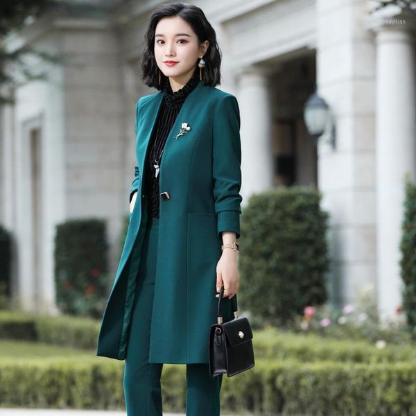 

women suit pant suit female elegant v neck long jacket pant 2 piece green jacket trouesrs women's clothing 33021, White