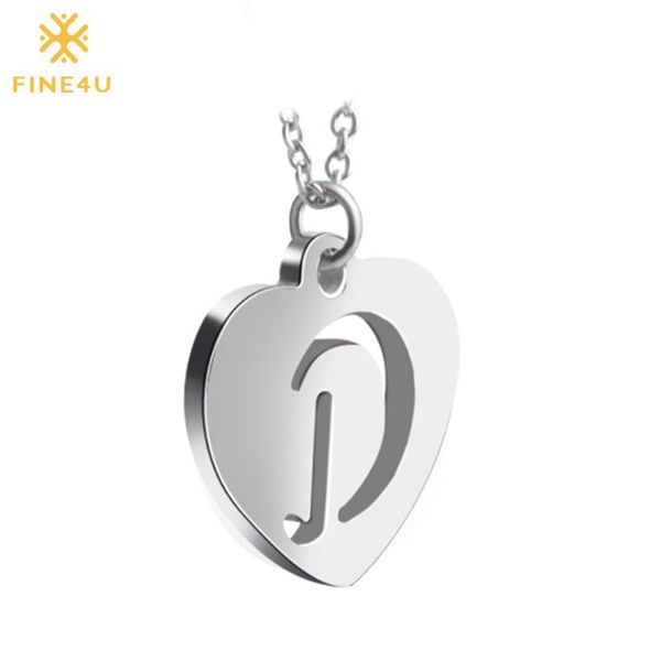 

pendant necklaces 2021 fine4u n035 heart necklace hollow letter alfabet 316l stainless steel chain for women, Silver