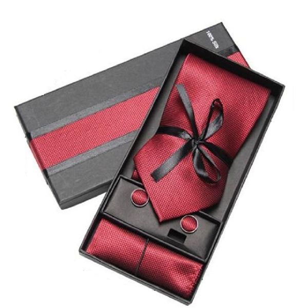 

gift set necktie cufflink handkerchief for men tie neckwear neck tie set neckties cuff link boxed gift fashion accessory, Black;gray