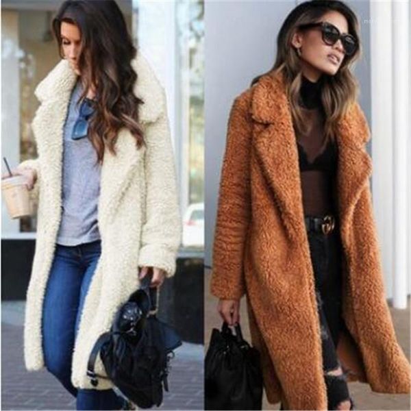 

2019 new product autumn winter warm faux fur coats new lapel large size women long sleeve lamb fur coats teddy bear coat 19381, Black
