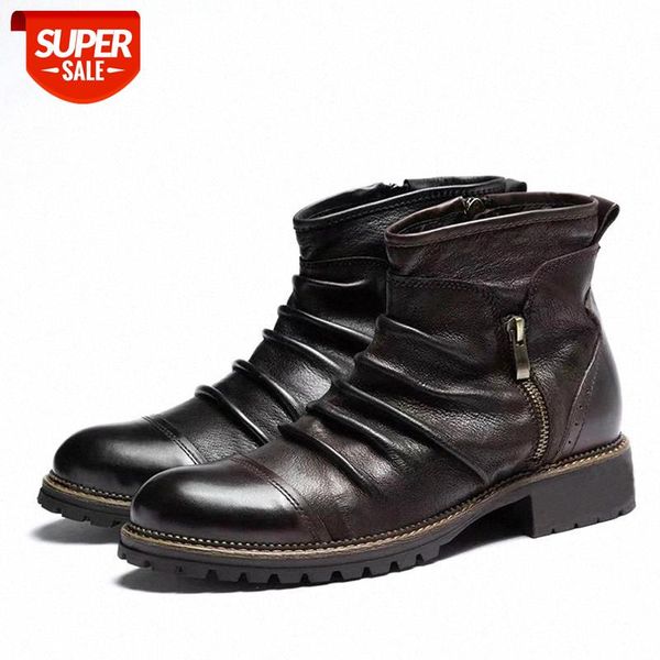 

new men leather boots zipper casual ankle boot breathable big size 48 47 46 male motorcycle boots shoes footwear combat #0v0p