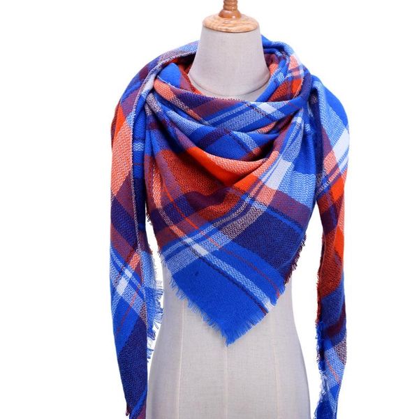 

design brand women scarf plaid winter warm cashmere scarves triangle knitted neck shawls and wraps female blanket echarpe wmtufr bdesybag, Blue;gray