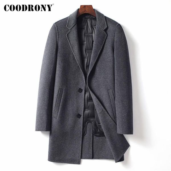 

coodrony brand mens wool coat 2020 new arrival winter thick warm down jacket trench male fashion long overcoat y8047, Black