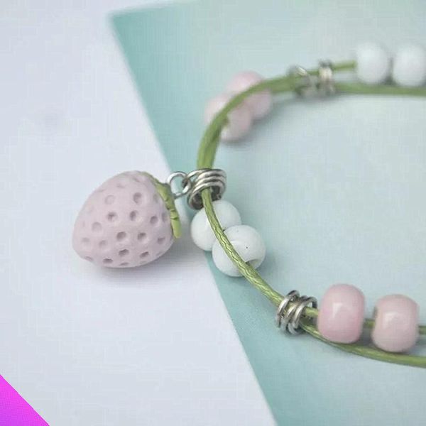 

charm bracelets wholesale 10 pcs 2021 strawberry ceramic bracelet sweet and romantic girl wax rope gift factory direct sales, Golden;silver