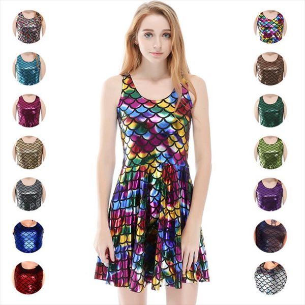 

летнее платье сексуальных женщин рыбья чешуя bodycon платье без рукавов тонкий партии клуба женский дамы платья плюс размер, Black;gray