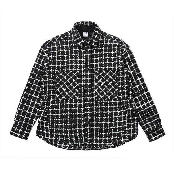 

men's casual shirts high street trend black and white plaid lapel shirt coat, White;black