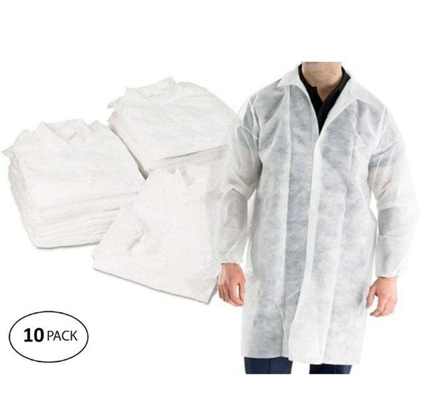 

10шт унисекс одноразовые полипропиленовые лабораторные пальто упругие запястья нет карманов защитная куртка открытый туристические принадлеж