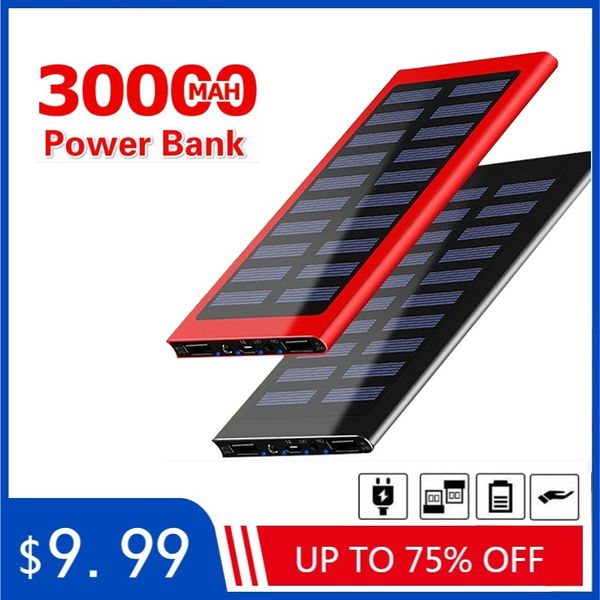 

30000mah power bank solar большой емкости ультра тонкий 9 мм с led light внешний солнечное зарядное устройство travel powerbank для смартфон