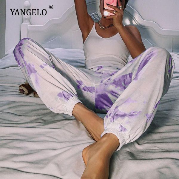 

yangelo harajuku tie dye pants women 2021 spring autumn elastic band casual high waist harem pants streetwear fashion unisex, Black;white