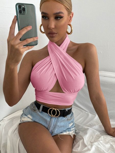 

solid cross crop halter p9ob#, White