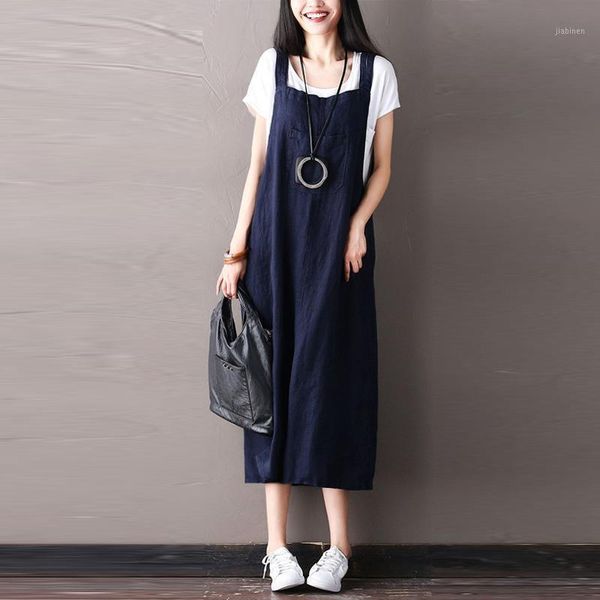 

new zanzea women summer vintage strappy cotton linen loose solid casual long suspender dress sleeveless midi vestido plus size1, Black;gray