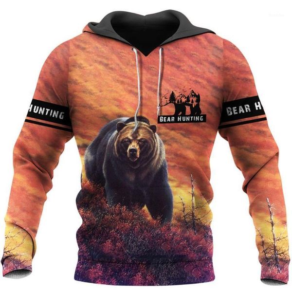 

men's hoodies & sweatshirts animal bear hunting beautiful 3d printed mens hoodie harajuku sweatshirt casual jacket pullover sudadera, Black