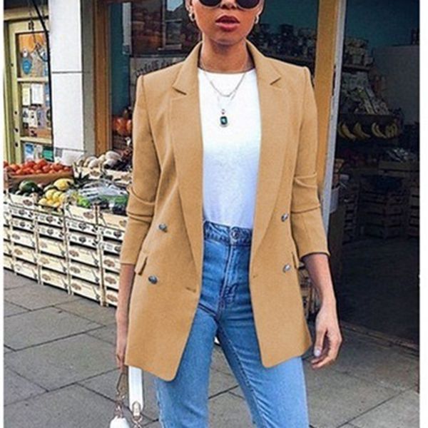 

new 2019 blazer womens suit jackets long solid coats office ladies turn down collar jacket casual female outerwear suit blazer c1008, White;black