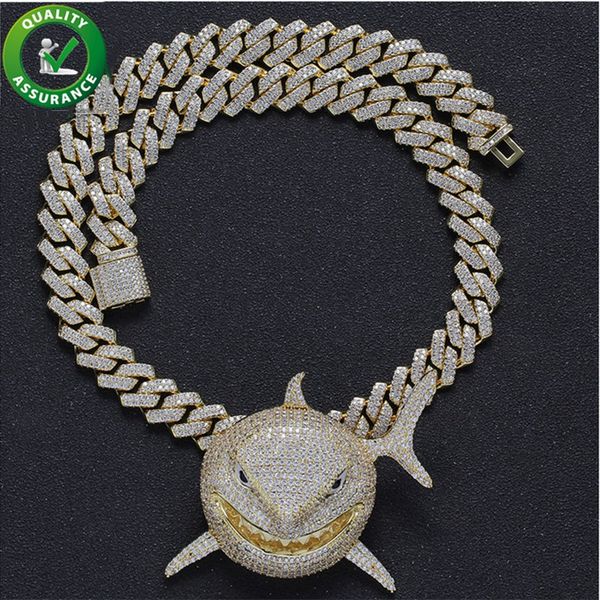 

iced out pendant big shark luxury designer jewelry mens iced out hip hop chain pendants diamond cuban link chain necklace fashion charms new, Silver