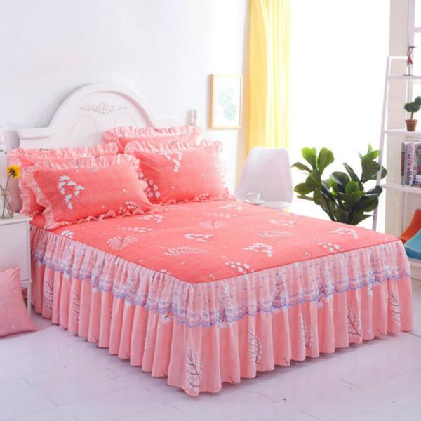 

nordic romantic flower pattern cotton ruffled bedspreads bed skirt  bed covers bedclothes sheet bedding set home decoration