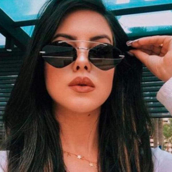 

ZUEE Fashion Retro Sunglasses Rimless Square Sunglasses for Women Alloy Double Beam Shades Goggle Female Sun Glasses UV400, White;black