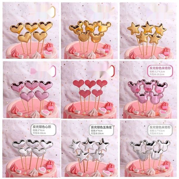 

x934o dress decoration leather reflective pu plug-in baking love baked cakedress cake crown flag-inserting dessert glitter cake card 5 pack