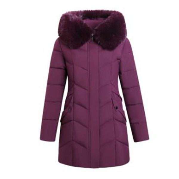 

wholesale fashion mothers winter clothes new mid-length big fur collar hooded middle-aged and elderly women's thick down padded jacket, Black