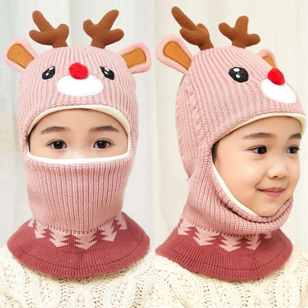 

girls' winter boys' and hat autumn windproof ear cap baby's neck integrated with veet children's face protection rcgn, Red;brown